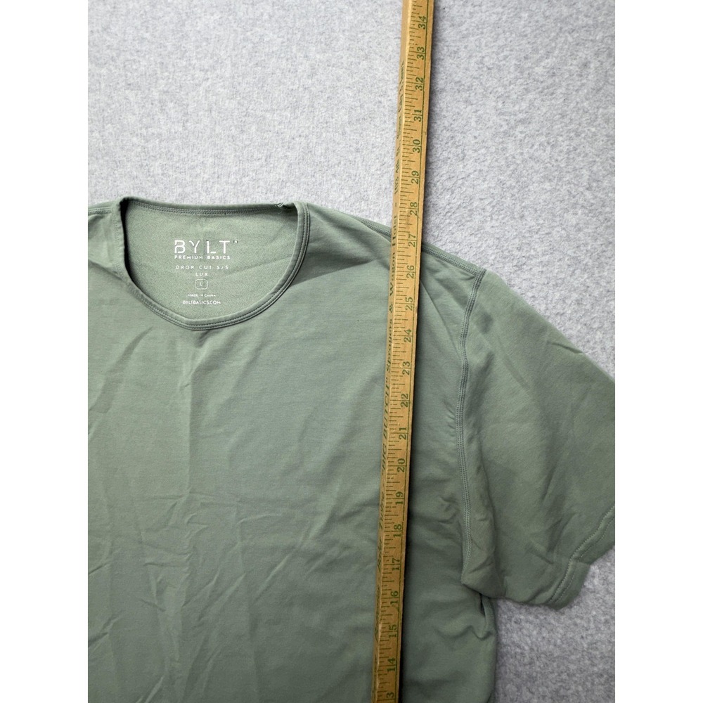 BYLT Shirt Mens Large Green Drop-Cut S/S Lux Curved Hem Soft Crewneck Tee - Picture 4 of 8